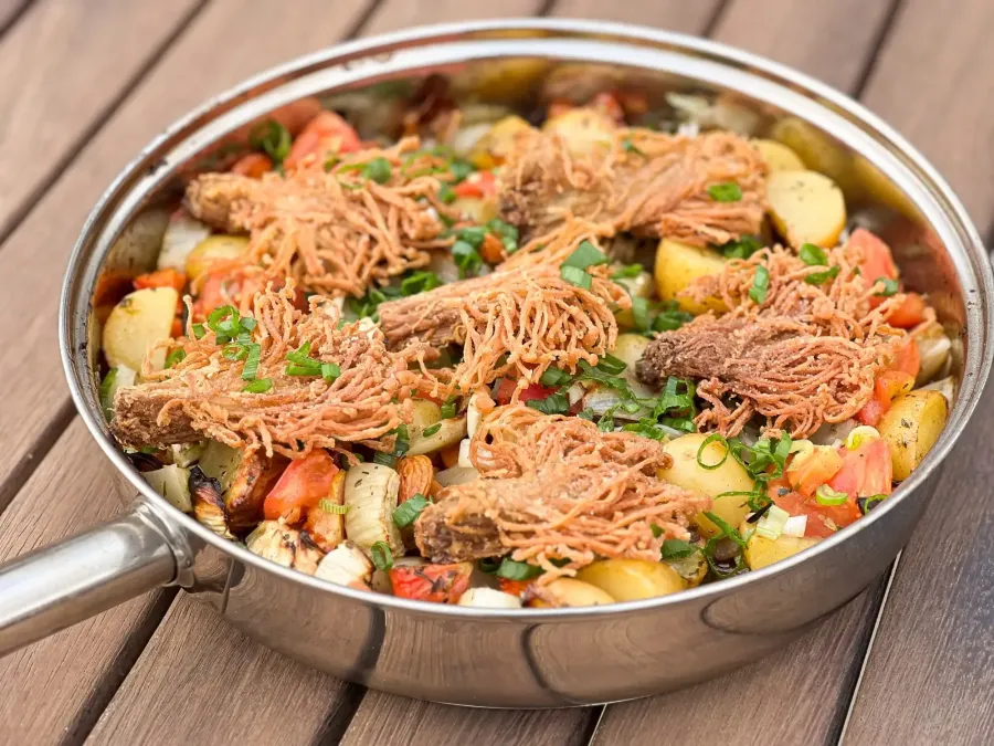 Mushroom and roasted veg in a pan