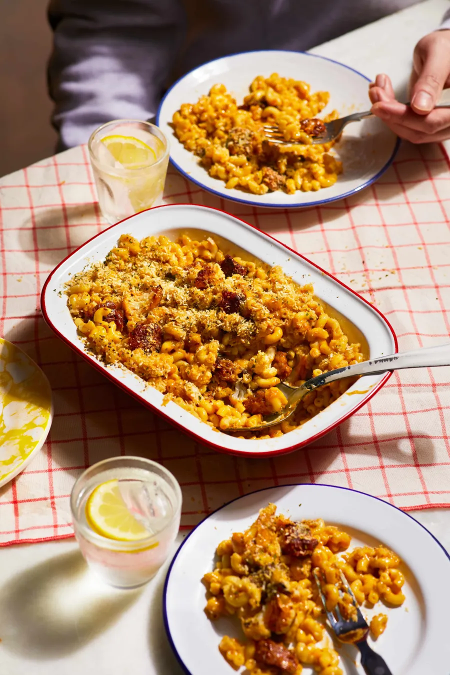 Vegan Mac and cheese in a bowl on a table