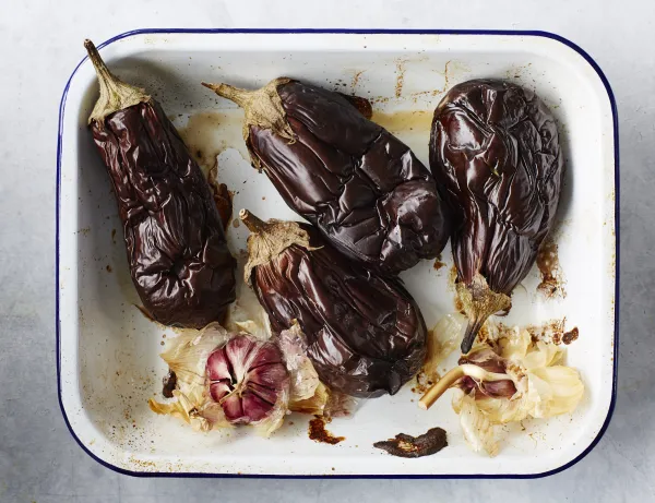 aubergines in an enamel tin